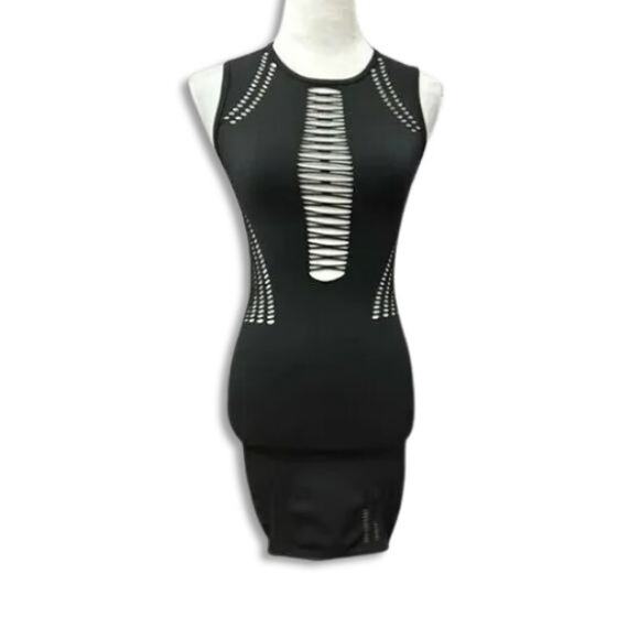 Iets Frans Bodycon Dress Edgy Sleeveless Cutout Jewel Neckline Black Medium NWOT - Picture 1 of 8